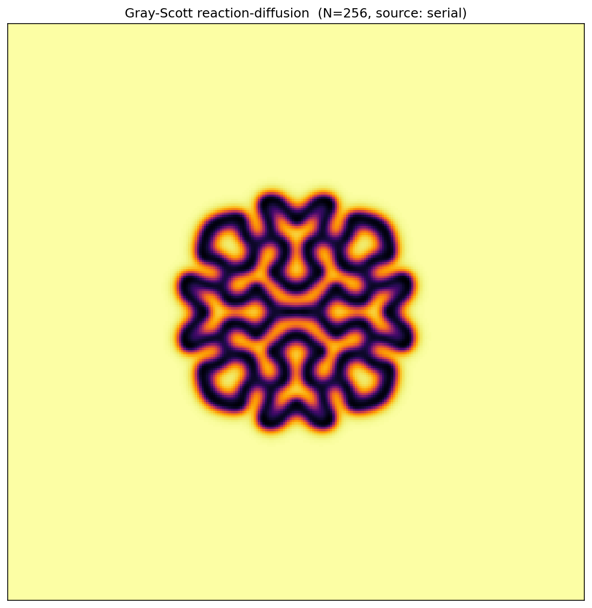 Gray-Scott pattern, N=256, T=5000